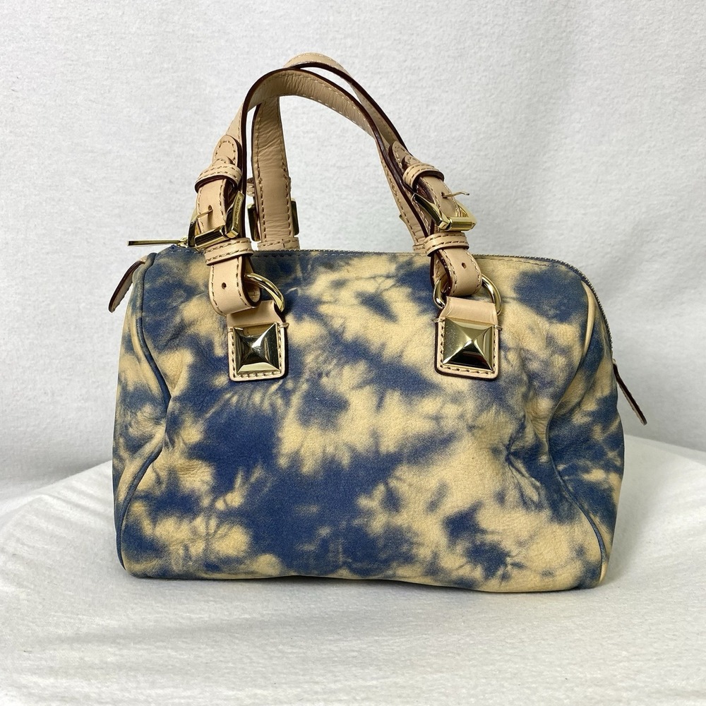 Michael Kors Tie Dye Grayson Satchel Denim Look Leather Sz Small Coastal Preppy